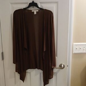 Lightweight Brown Draped Open-Front Cardigan